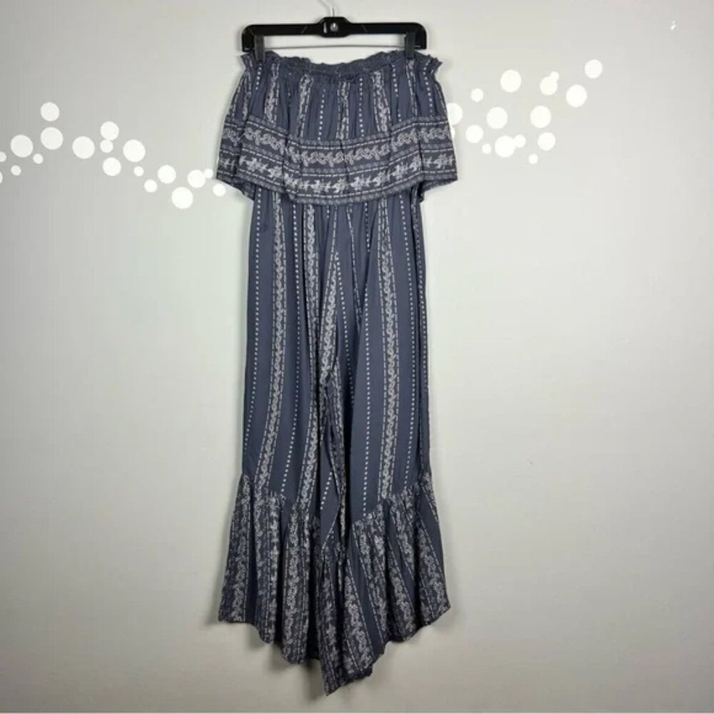 Japna Strapless Floral Flare Bell-Bottom Jumpsuit Size Medium